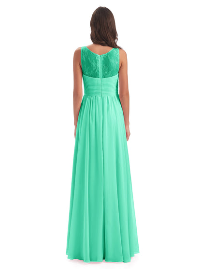 Naya Floor Length Illusion Lace Bridesmaid Dresses