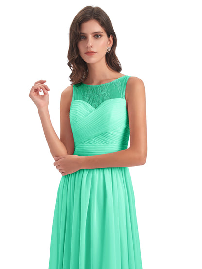 Naya Floor Length Illusion Lace Bridesmaid Dresses