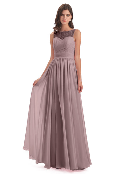 Naya Floor Length Illusion Lace Bridesmaid Dresses