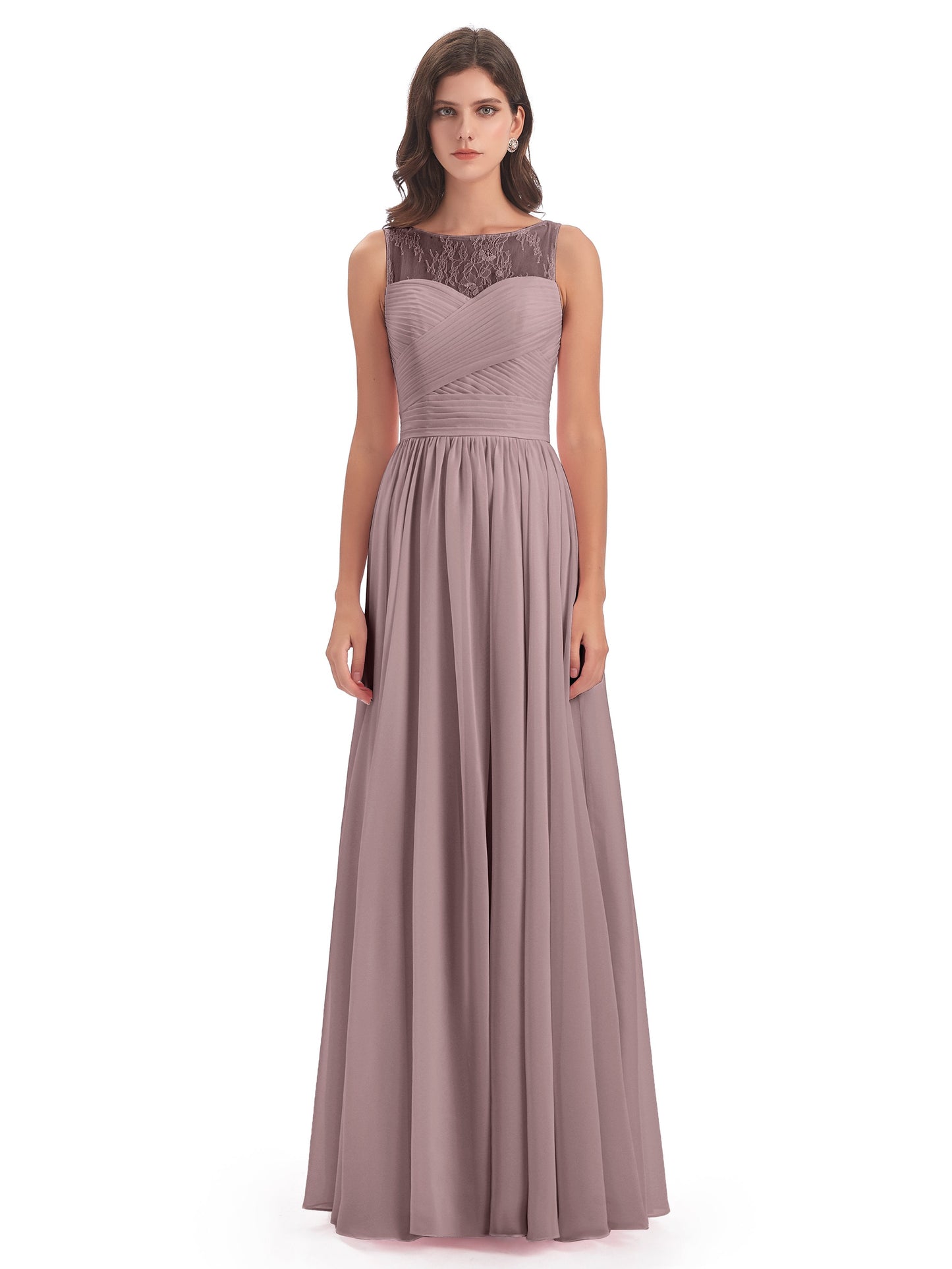 Naya Floor Length Illusion Lace Bridesmaid Dresses