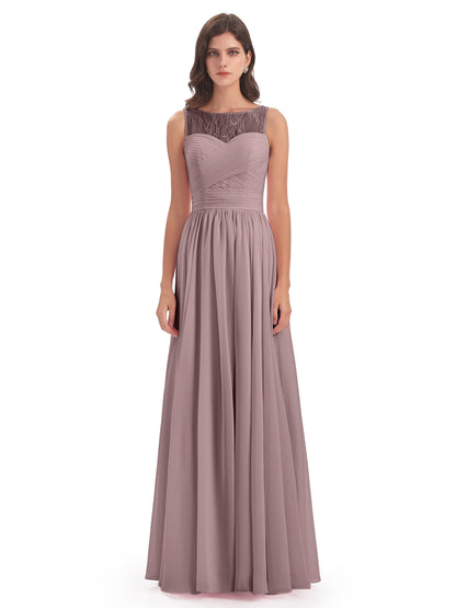 Naya Floor Length Illusion Lace Bridesmaid Dresses