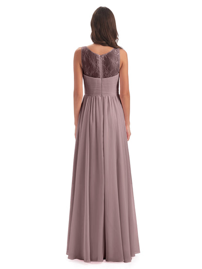 Naya Floor Length Illusion Lace Bridesmaid Dresses