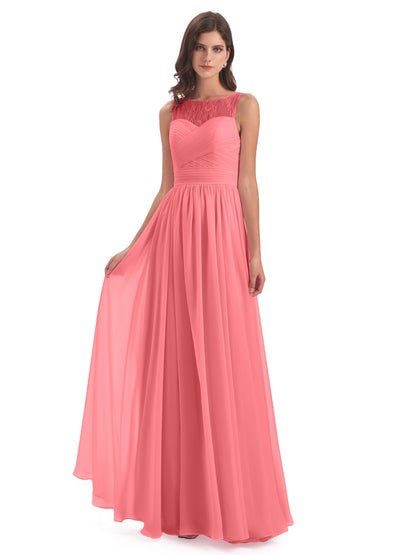 Naya Floor Length Illusion Lace Bridesmaid Dresses