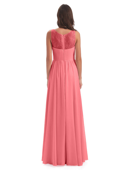 Naya Floor Length Illusion Lace Bridesmaid Dresses