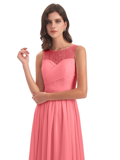 Naya Floor Length Illusion Lace Bridesmaid Dresses