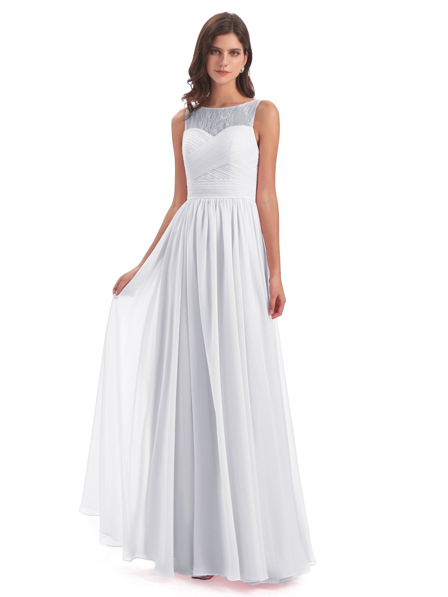 Naya Floor Length Illusion Lace Bridesmaid Dresses