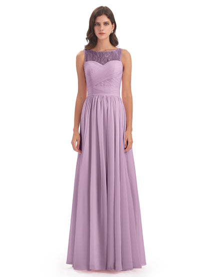 Naya Floor Length Illusion Lace Bridesmaid Dresses