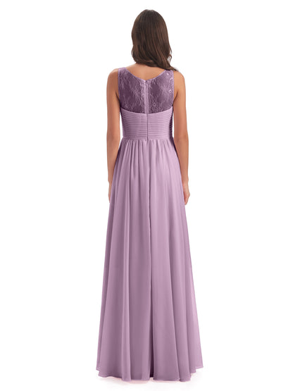 Naya Floor Length Illusion Lace Bridesmaid Dresses