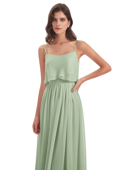 Riley A-line Spaghetti Straps Chiffon Bridesmaid Dresses