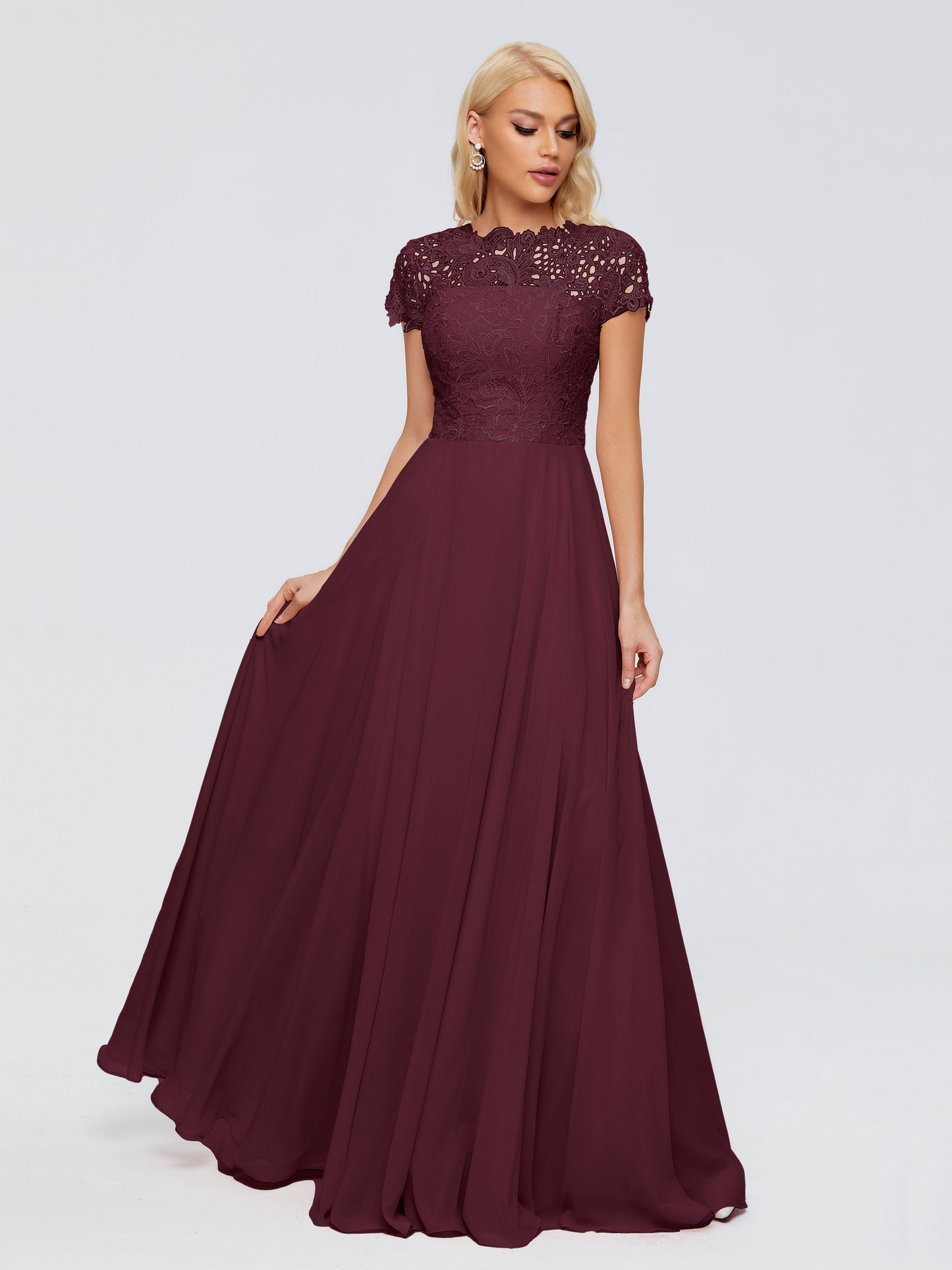 Cicinia Rose A-Line Cap Sleeves Lace Bridesmaid Dresses With Pockets