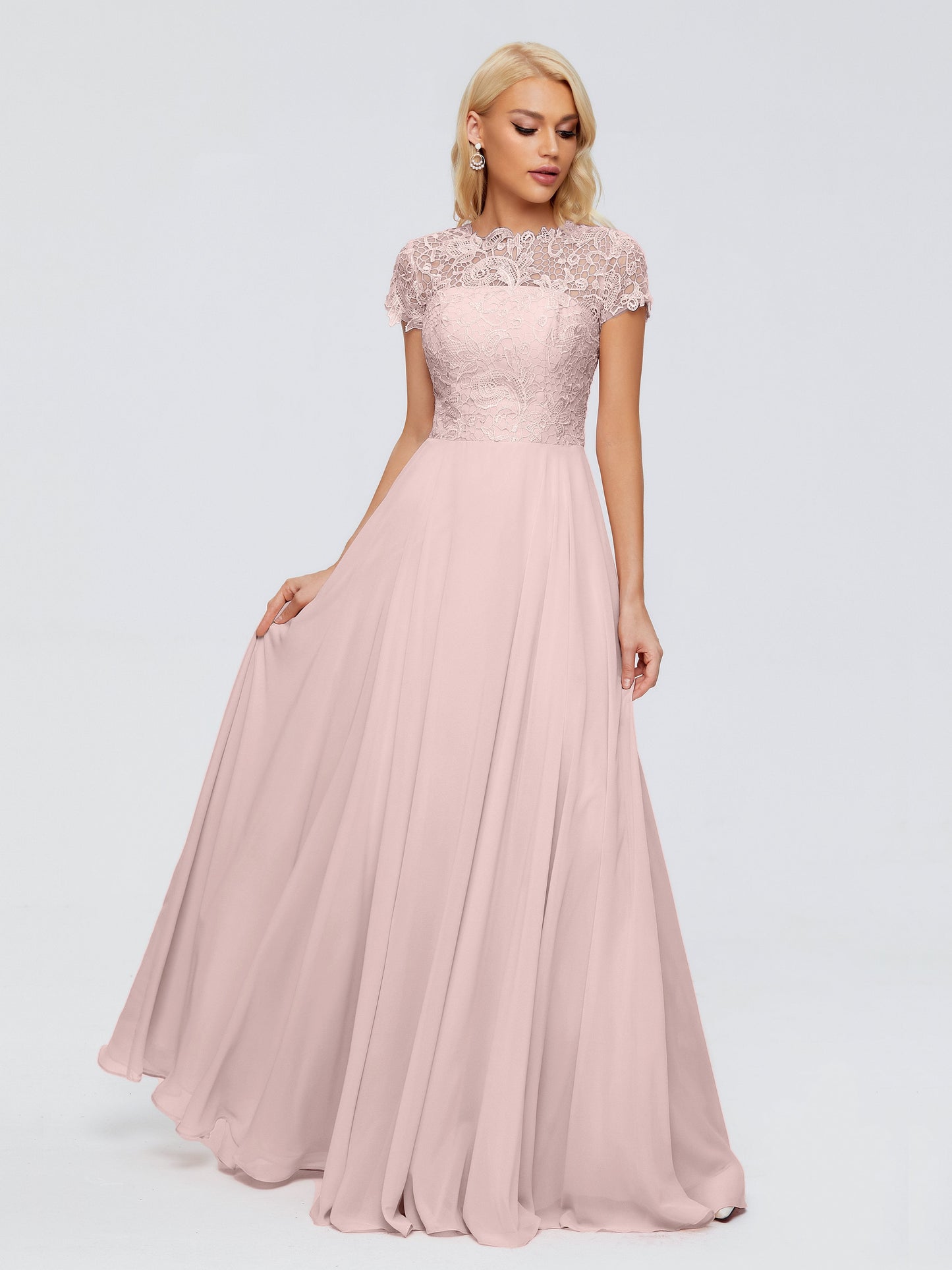 Cicinia Rose A-Line Cap Sleeves Lace Bridesmaid Dresses With Pockets
