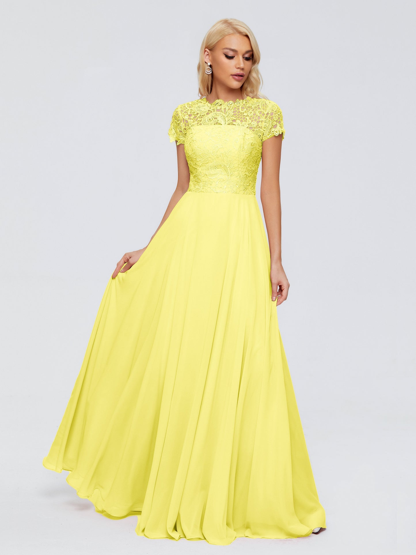 Cicinia Rose A-Line Cap Sleeves Lace Bridesmaid Dresses With Pockets