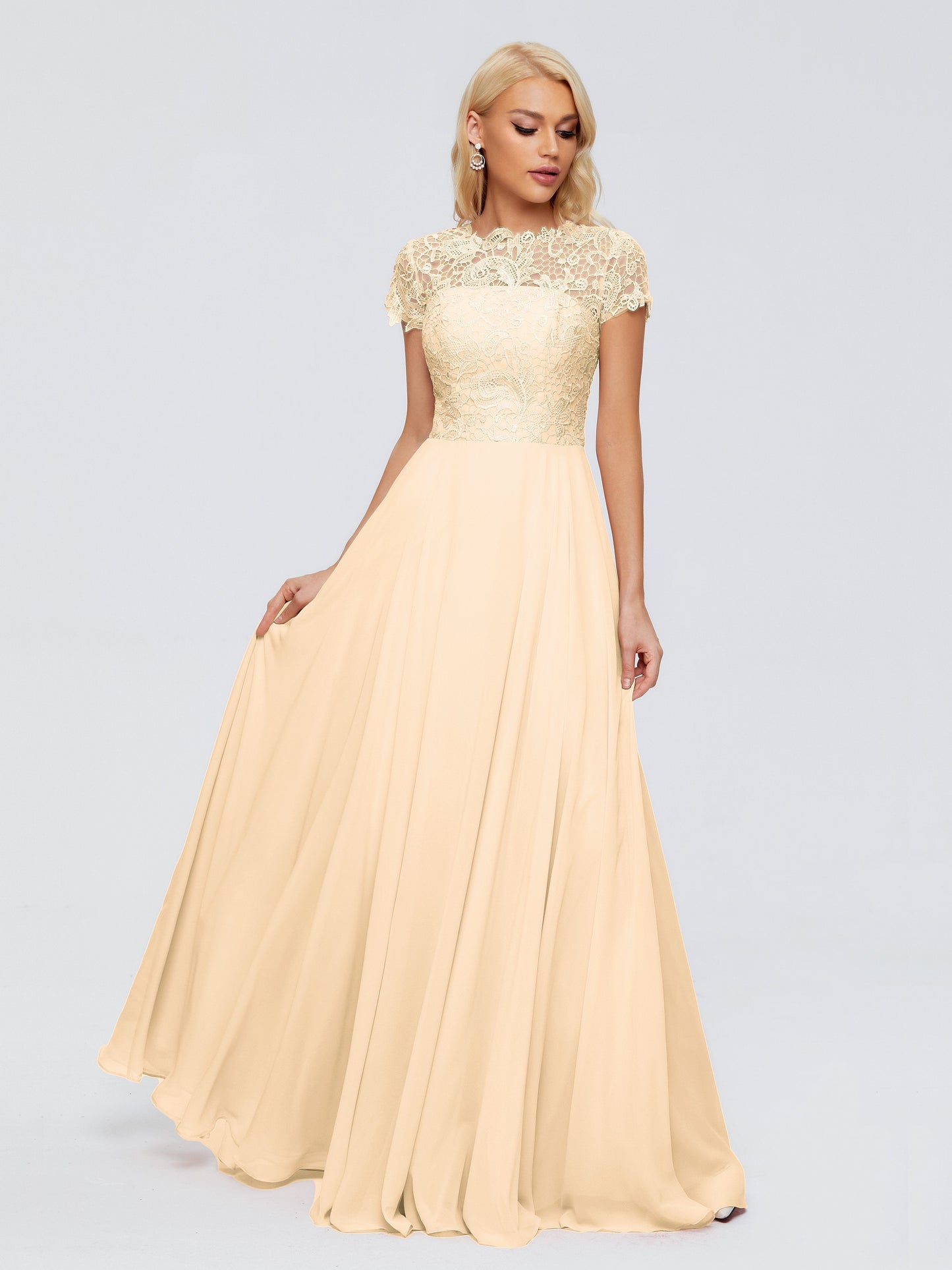 Cicinia Rose A-Line Cap Sleeves Lace Bridesmaid Dresses With Pockets