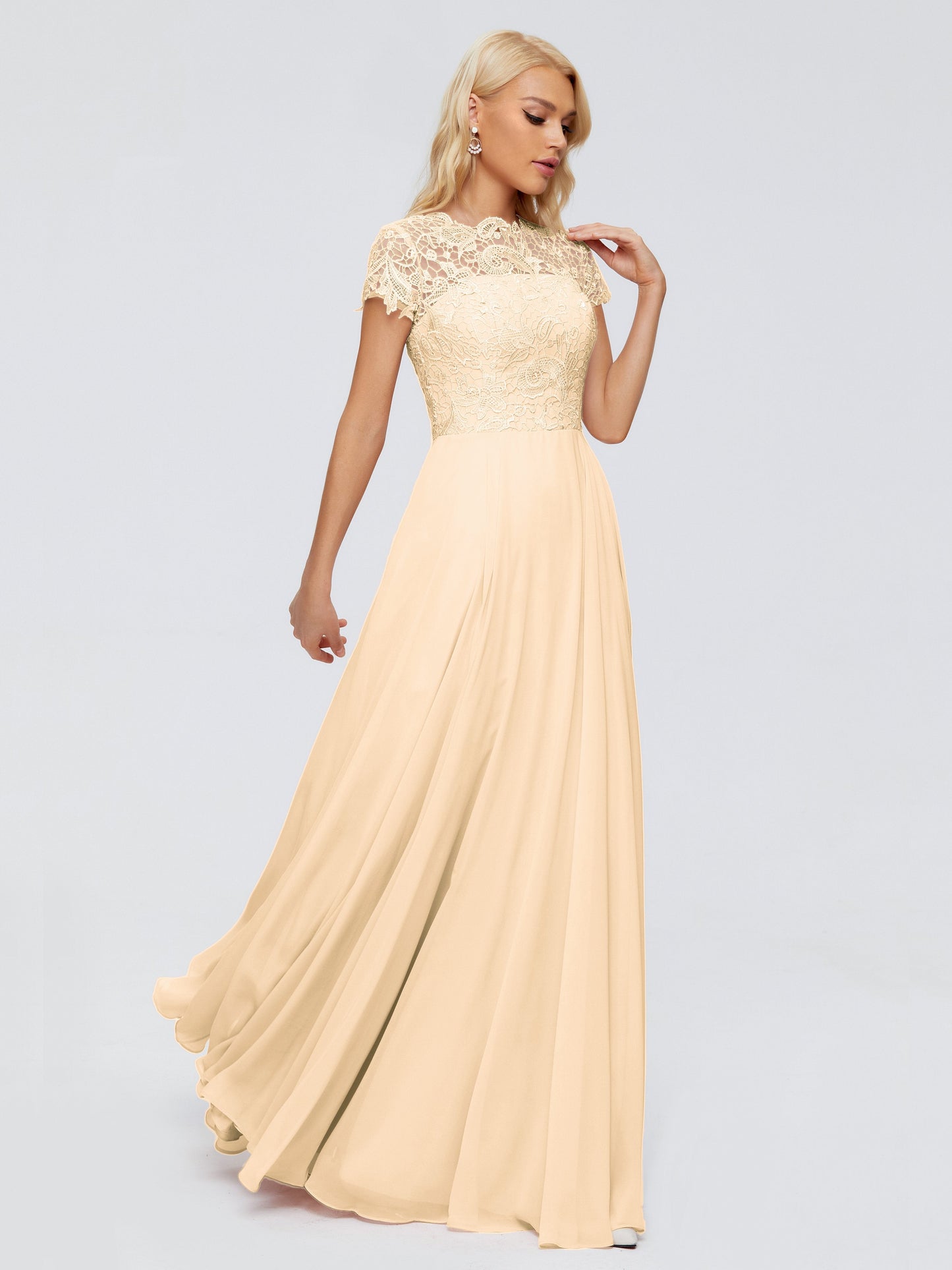Cicinia Rose A-Line Cap Sleeves Lace Bridesmaid Dresses With Pockets
