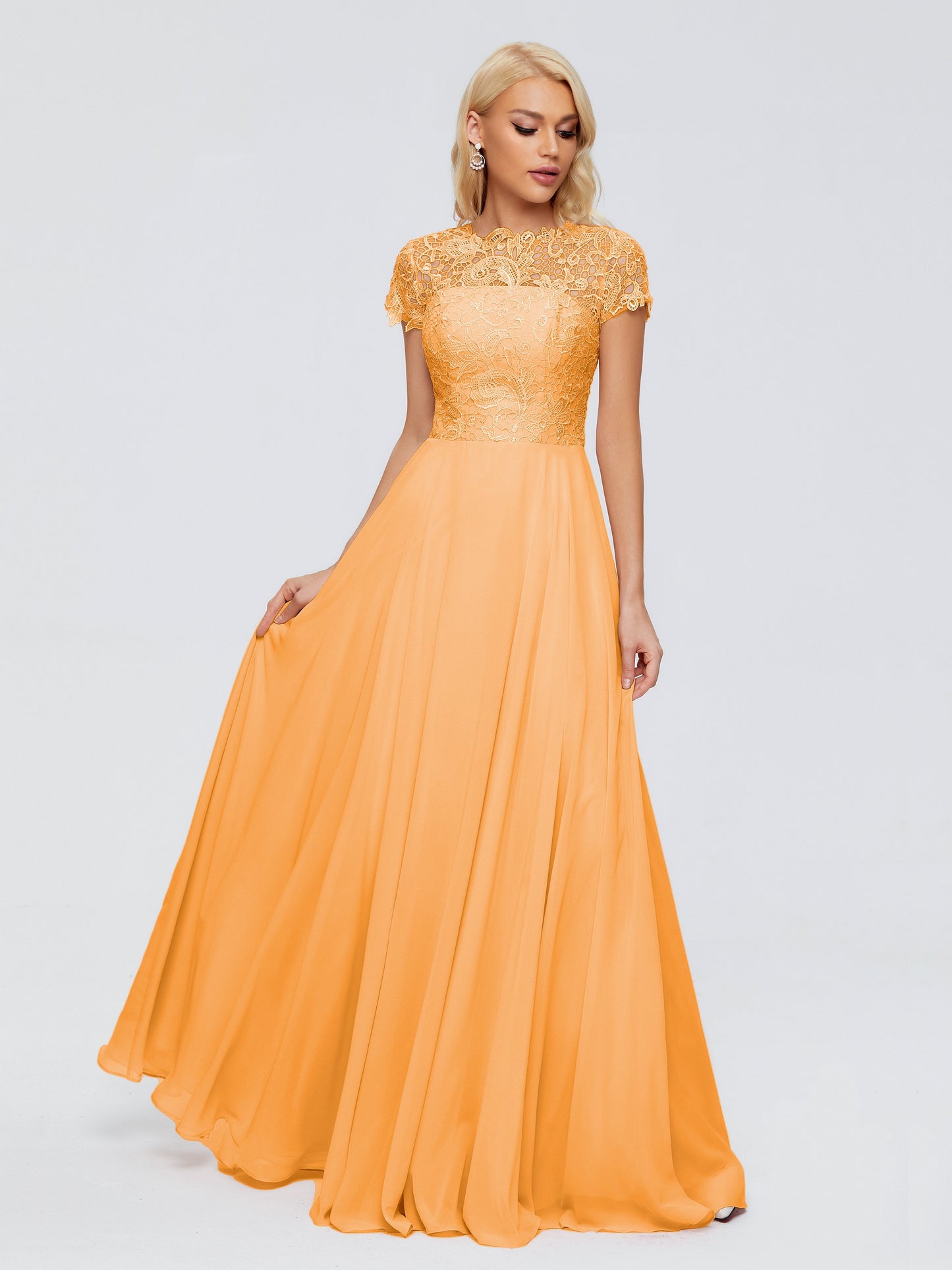 Cicinia Rose A-Line Cap Sleeves Lace Bridesmaid Dresses With Pockets