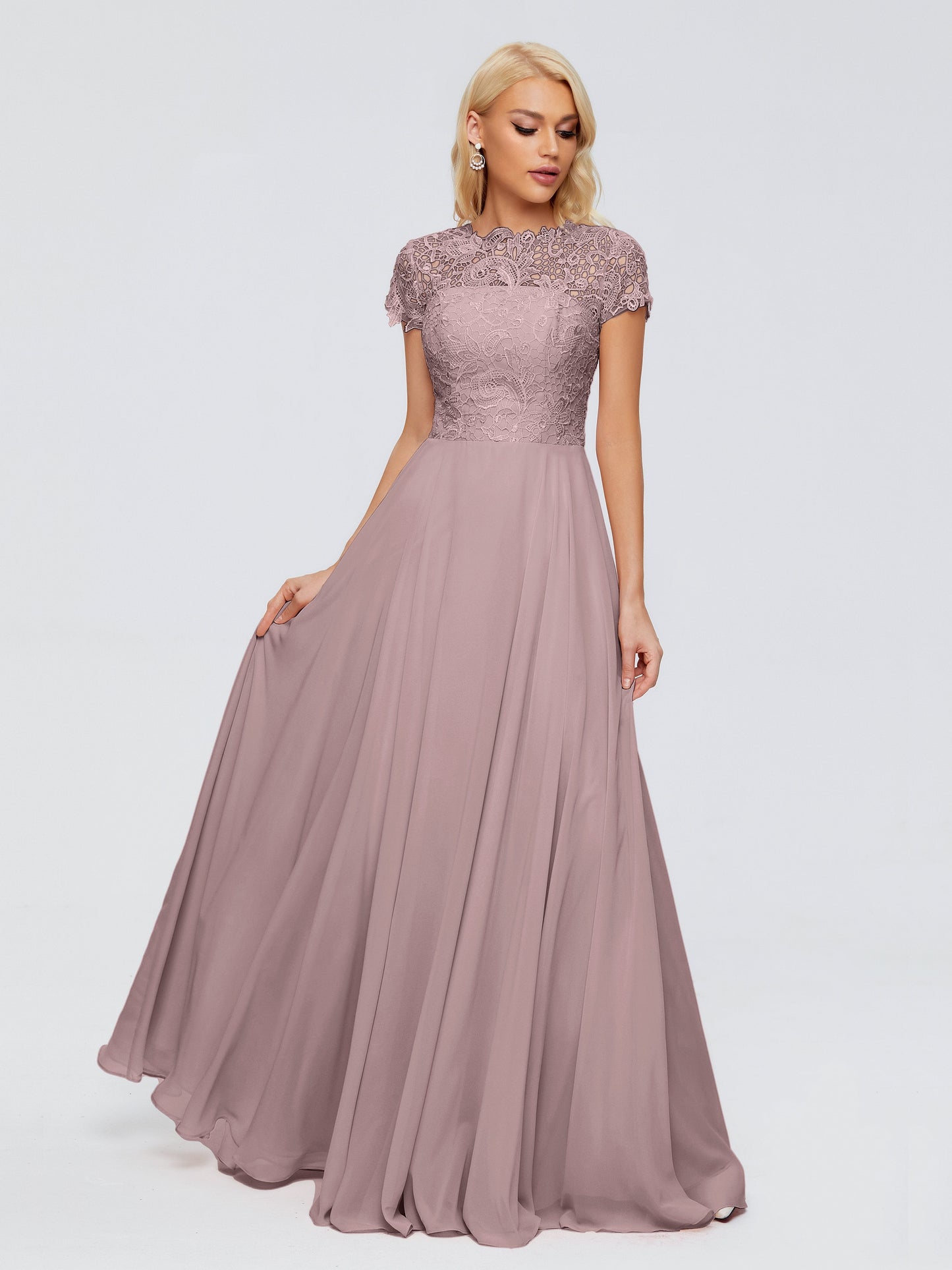 Cicinia Rose A-Line Cap Sleeves Lace Bridesmaid Dresses With Pockets