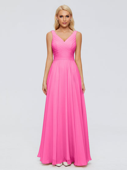 Ryleigh V Neck Long Chiffon Bridesmaid Dresses with Bow