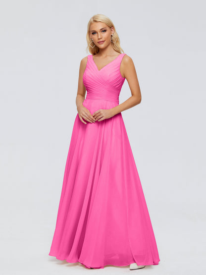 Ryleigh V Neck Long Chiffon Bridesmaid Dresses with Bow