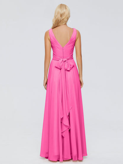 Ryleigh V Neck Long Chiffon Bridesmaid Dresses with Bow