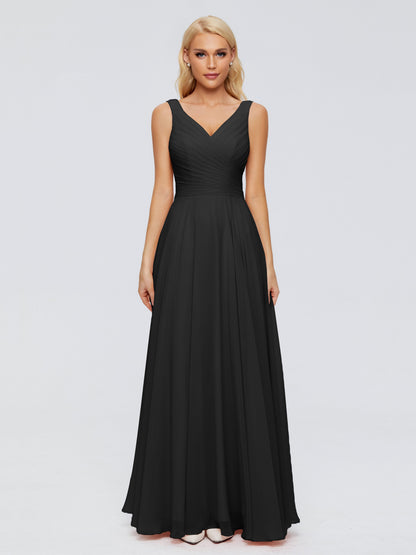 Ryleigh V Neck Long Chiffon Bridesmaid Dresses with Bow