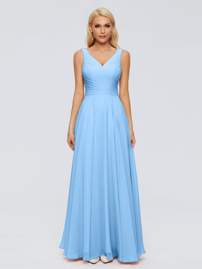 Ryleigh V Neck Long Chiffon Bridesmaid Dresses with Bow