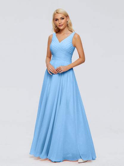 Ryleigh V Neck Long Chiffon Bridesmaid Dresses with Bow