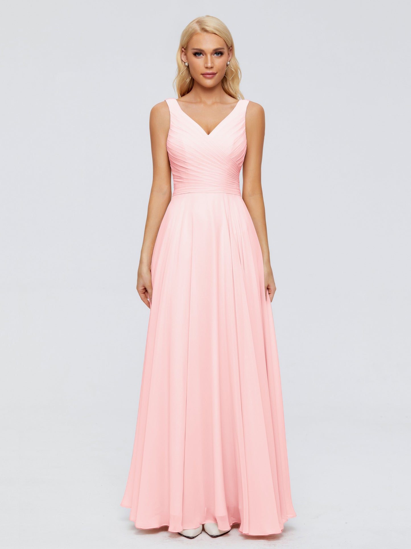 Ryleigh V Neck Long Chiffon Bridesmaid Dresses with Bow