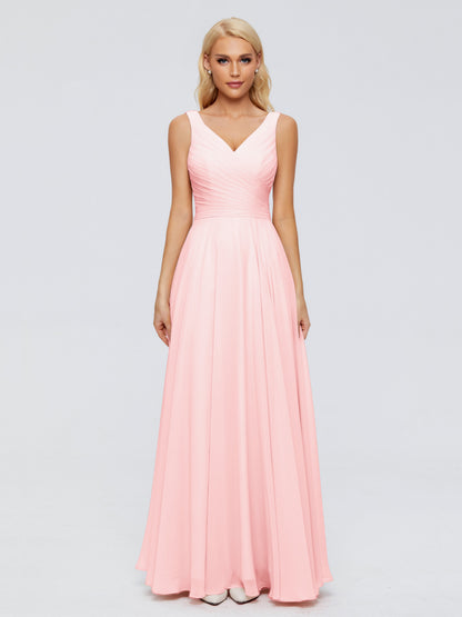 Ryleigh V Neck Long Chiffon Bridesmaid Dresses with Bow
