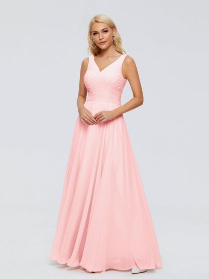 Ryleigh V Neck Long Chiffon Bridesmaid Dresses with Bow