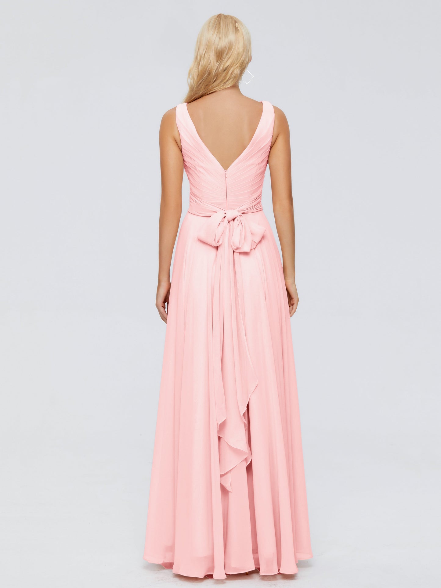 Ryleigh V Neck Long Chiffon Bridesmaid Dresses with Bow