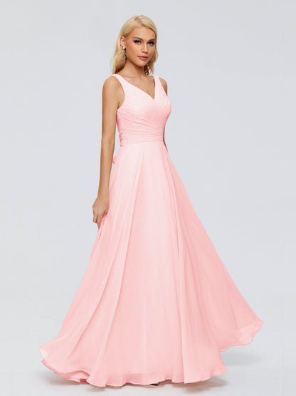 Ryleigh V Neck Long Chiffon Bridesmaid Dresses with Bow
