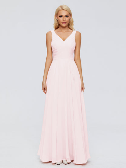 Ryleigh V Neck Long Chiffon Bridesmaid Dresses with Bow