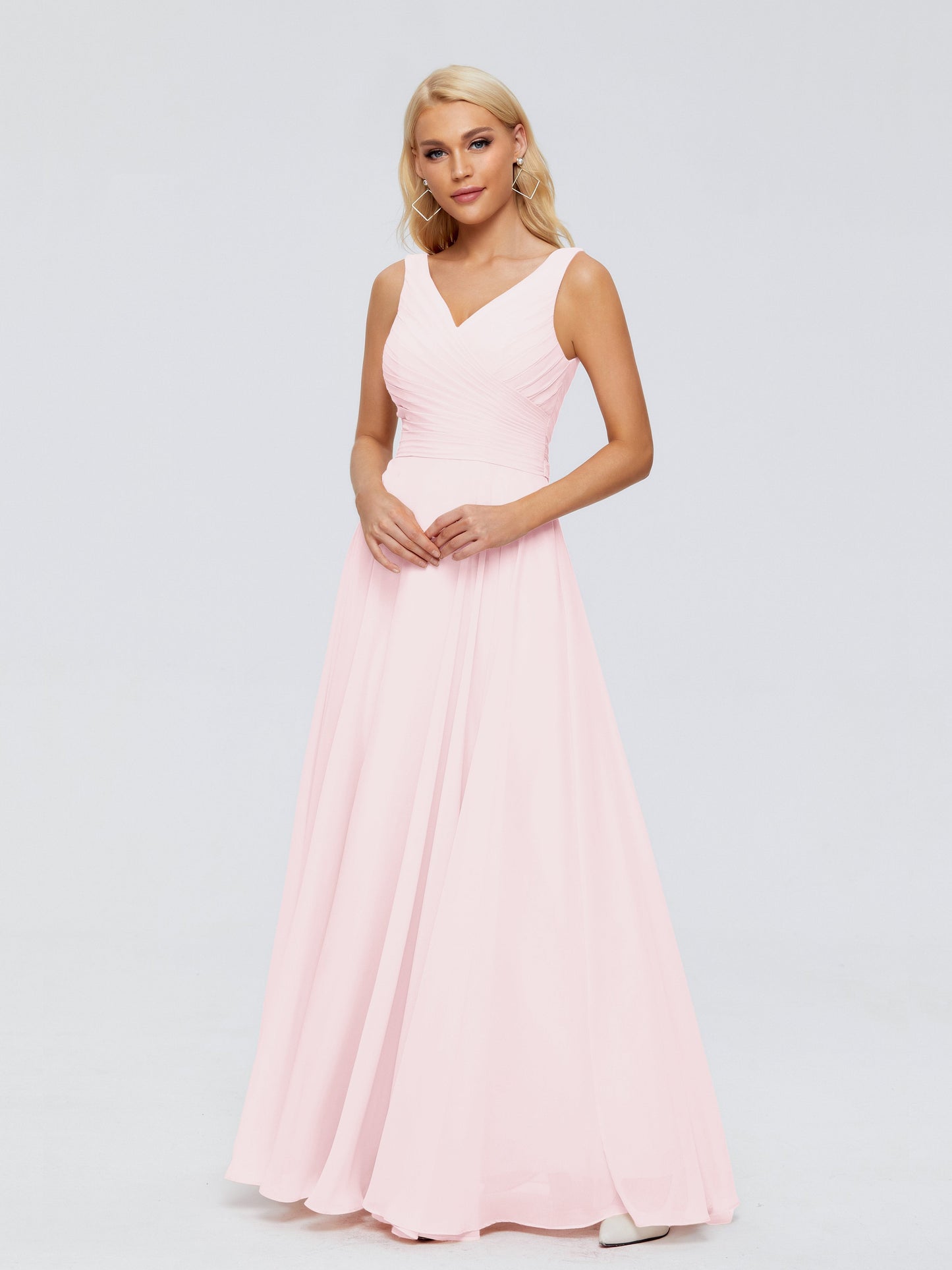 Ryleigh V Neck Long Chiffon Bridesmaid Dresses with Bow