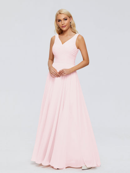 Ryleigh V Neck Long Chiffon Bridesmaid Dresses with Bow