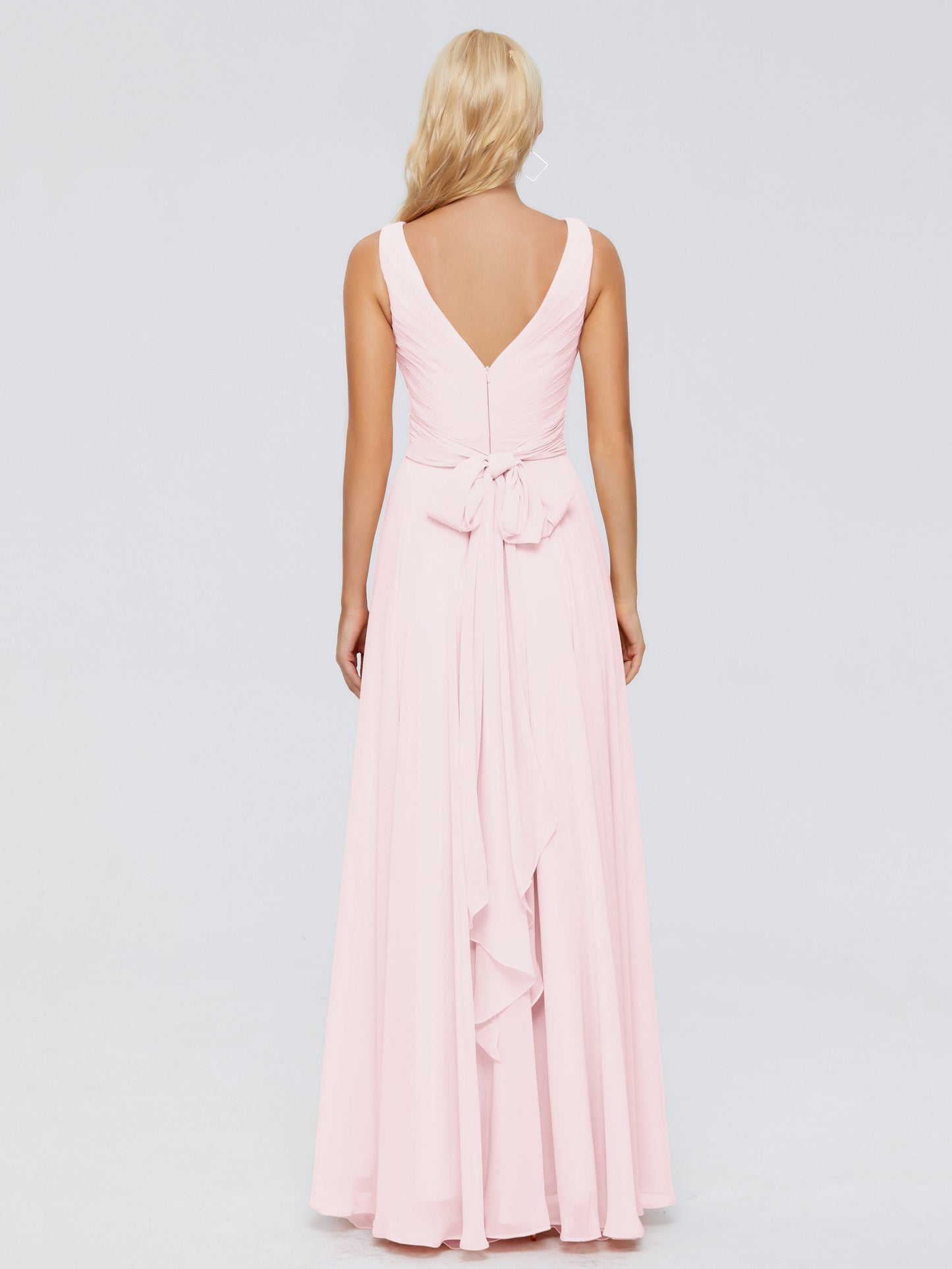 Ryleigh V Neck Long Chiffon Bridesmaid Dresses with Bow