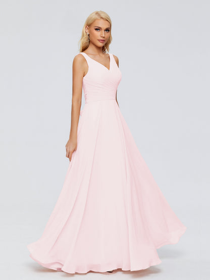 Ryleigh V Neck Long Chiffon Bridesmaid Dresses with Bow