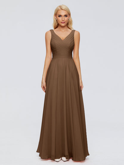 Ryleigh V Neck Long Chiffon Bridesmaid Dresses with Bow
