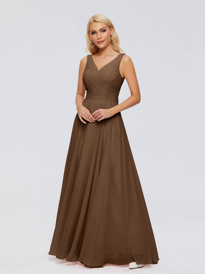 Ryleigh V Neck Long Chiffon Bridesmaid Dresses with Bow