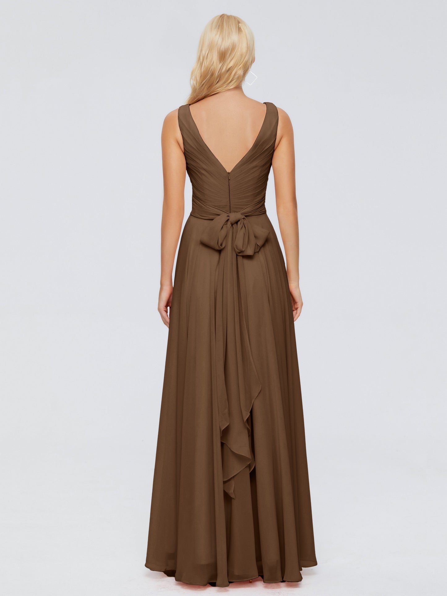 Ryleigh V Neck Long Chiffon Bridesmaid Dresses with Bow
