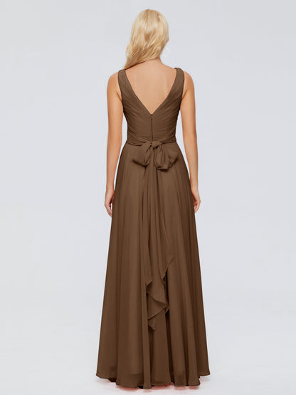Ryleigh V Neck Long Chiffon Bridesmaid Dresses with Bow