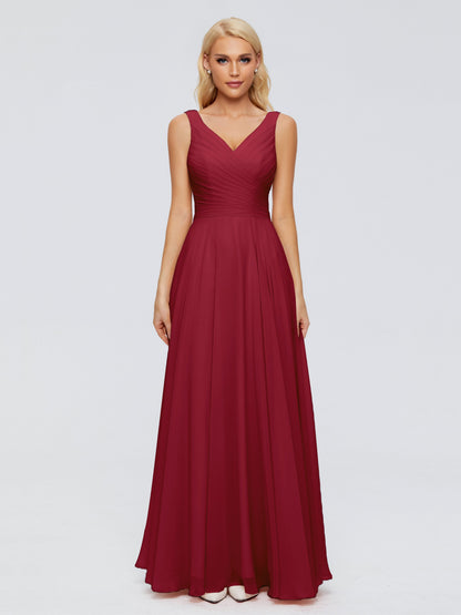 Ryleigh V Neck Long Chiffon Bridesmaid Dresses with Bow