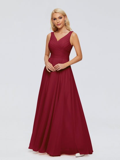 Ryleigh V Neck Long Chiffon Bridesmaid Dresses with Bow