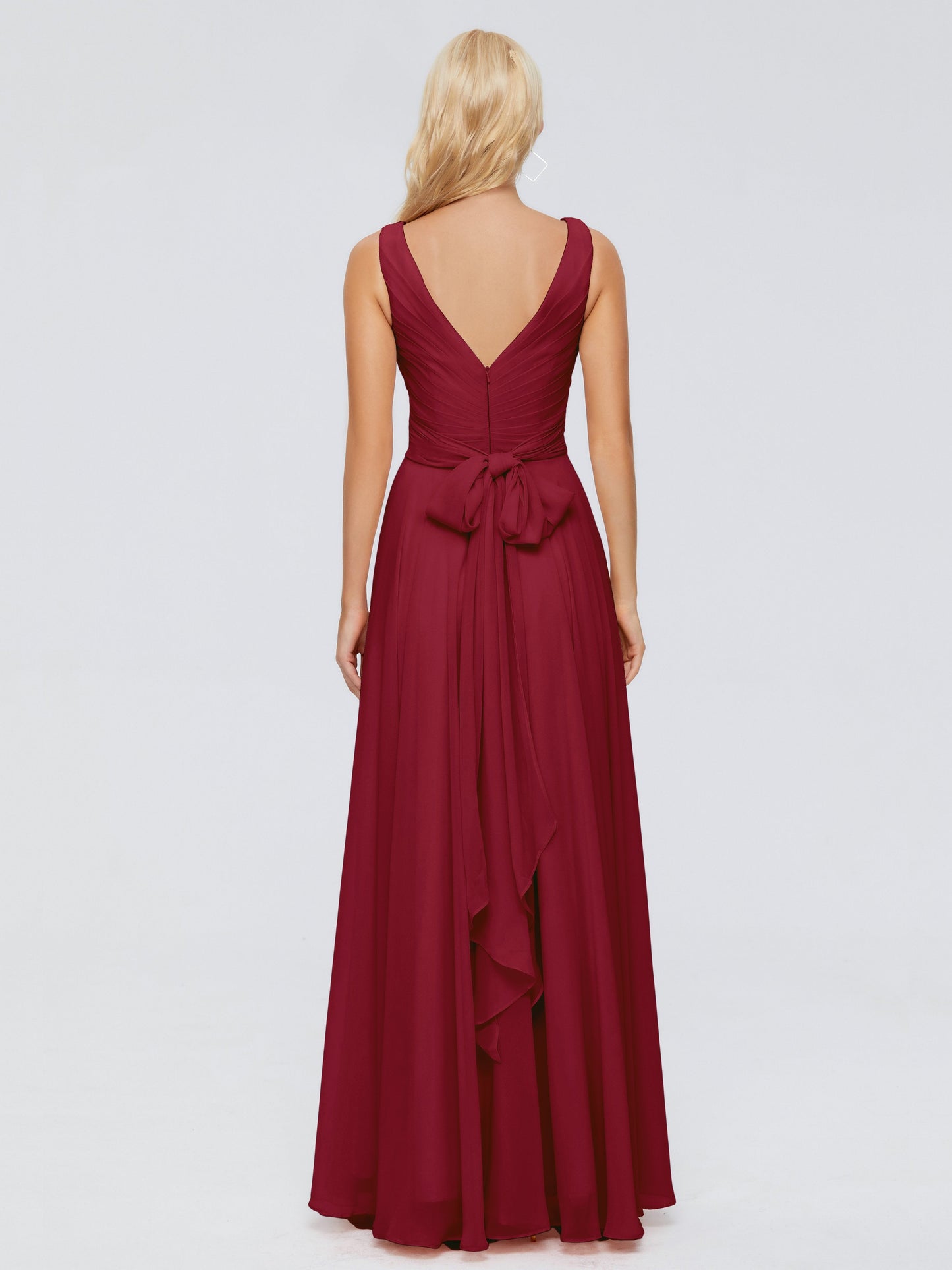 Ryleigh V Neck Long Chiffon Bridesmaid Dresses with Bow