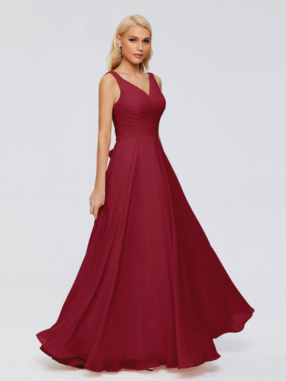 Ryleigh V Neck Long Chiffon Bridesmaid Dresses with Bow