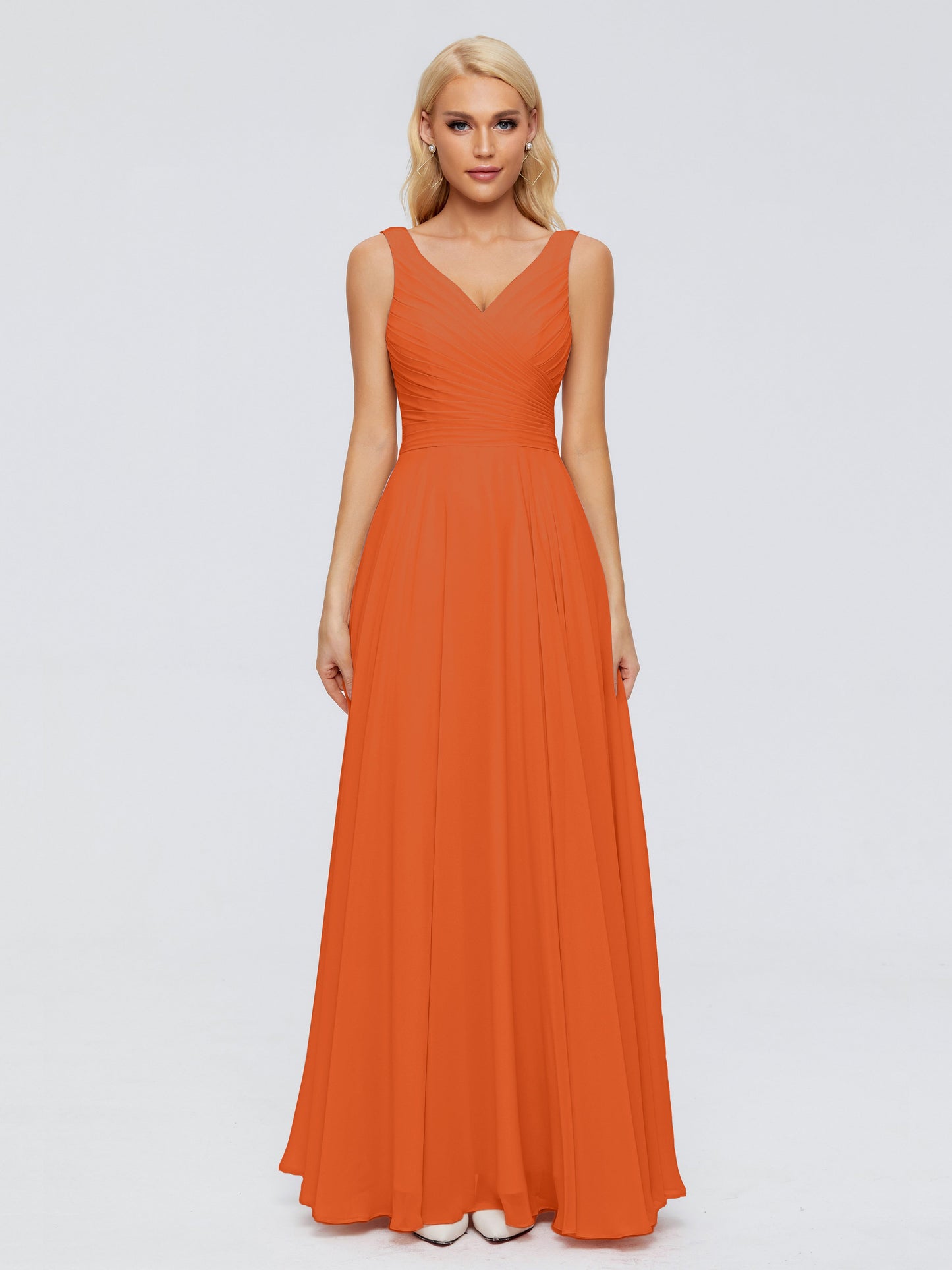 Ryleigh V Neck Long Chiffon Bridesmaid Dresses with Bow