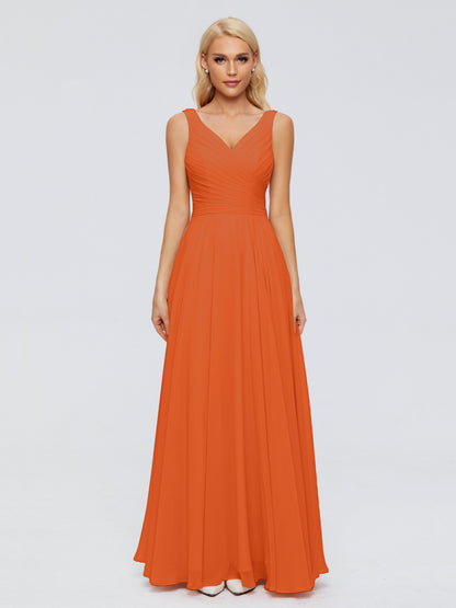 Ryleigh V Neck Long Chiffon Bridesmaid Dresses with Bow