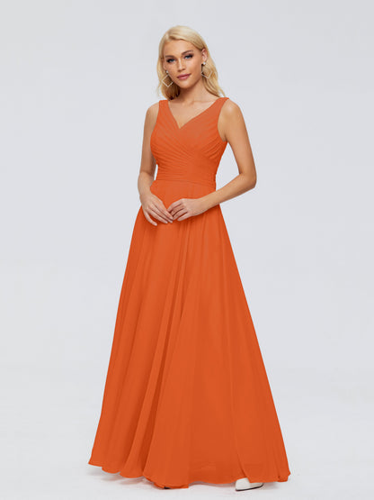 Ryleigh V Neck Long Chiffon Bridesmaid Dresses with Bow