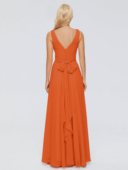 Ryleigh V Neck Long Chiffon Bridesmaid Dresses with Bow