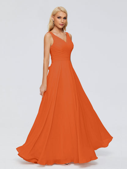 Ryleigh V Neck Long Chiffon Bridesmaid Dresses with Bow