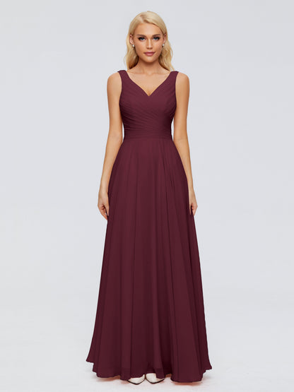 Ryleigh V Neck Long Chiffon Bridesmaid Dresses with Bow